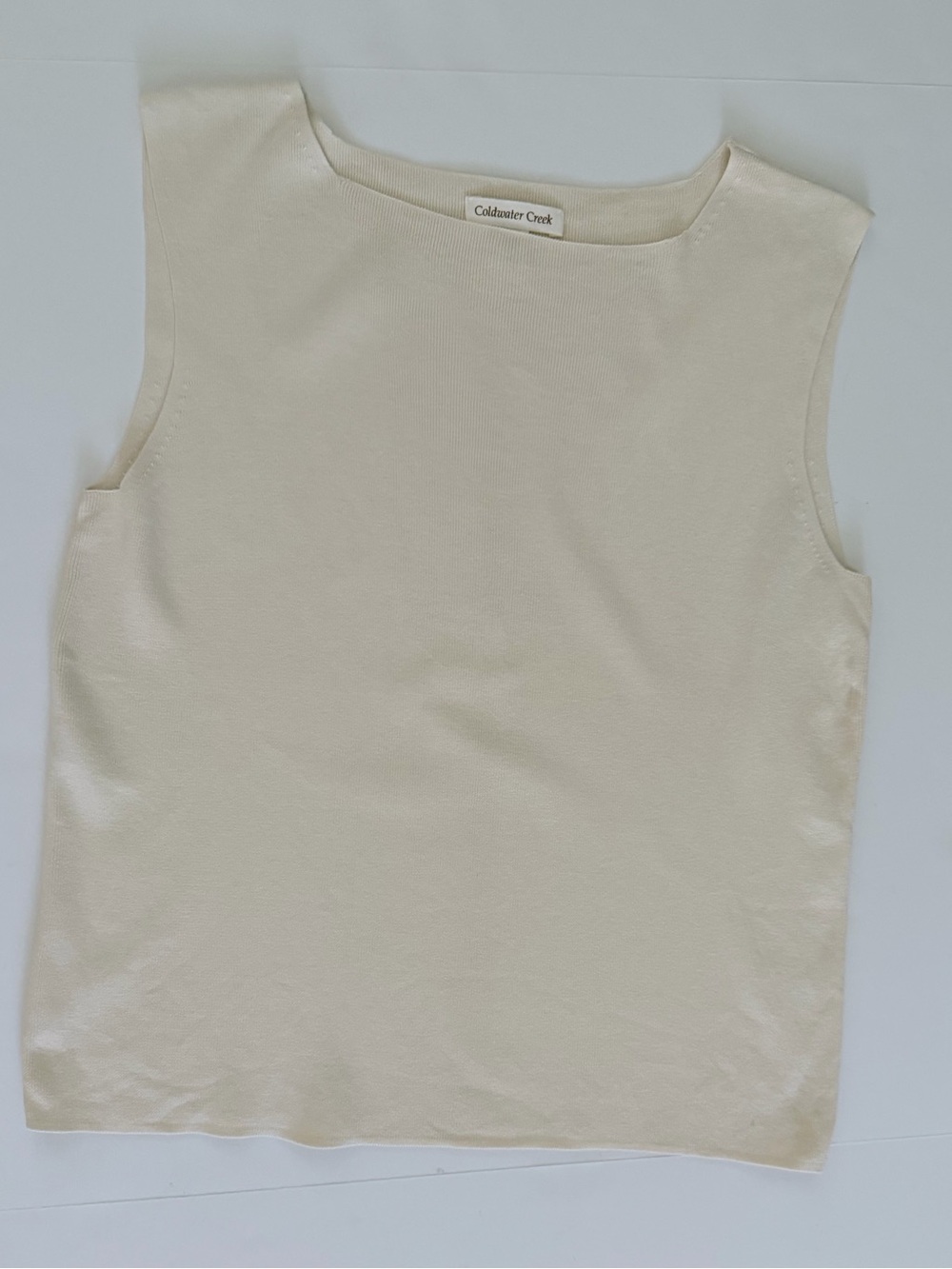 Coldwater Creek 70% Silk 30% Cotton Ivory Sleeveless Knit Shell Top Size Large